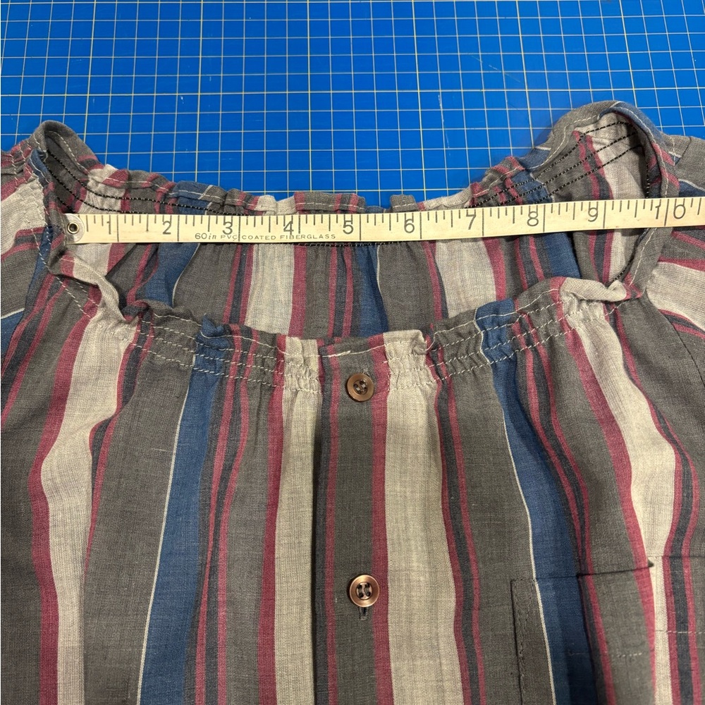 Striped Women's Blouse with Ruffle Neckline - Picture 11 of 13